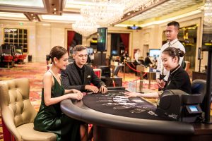 a group of people at a casino